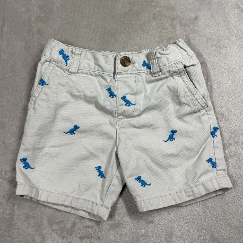 Children’s Place Blue Embroidered T-Rex Dinosaur Cream Chino Shorts Size 18-24 M